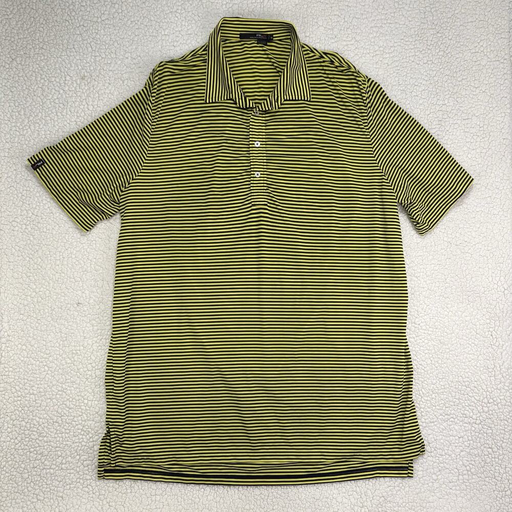 RLX Ralph Lauren Polo Shirt Mens XXL Neon Yellow Black Stripe Performance Golf